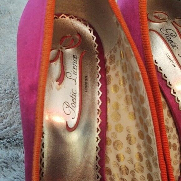 Poetic License Pink and Orange Satin Heels with Bow Accent - Picture 5 of 11